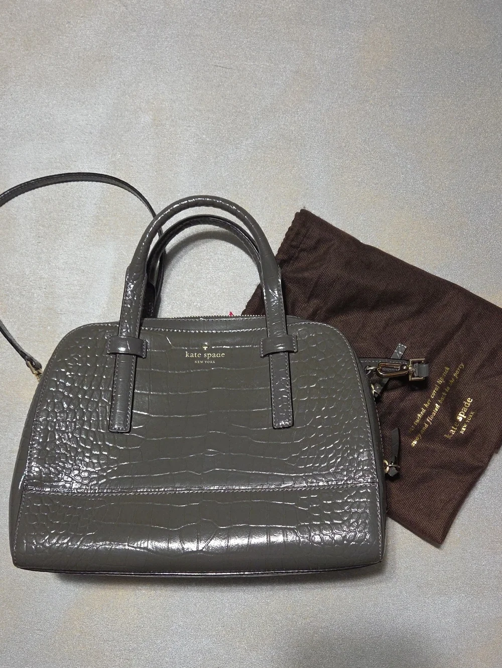 kate spade gray croc-embossed dome satchel with top handles NWOTS